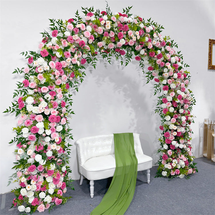 Uflower Hot Pink white Rose Green Leaves Floral Door Arch Wedding Party Backdrop Decoration